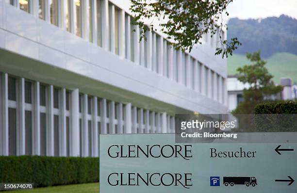 Sign directs visitors and goods vehicles at the headquarters of Glencore International Plc in Baar, Switzerland, on Friday, Aug. 24, 2012. Glencore's...