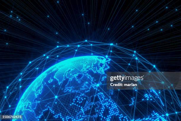 conceptual map of gps global communication network - connected globe stock pictures, royalty-free photos & images