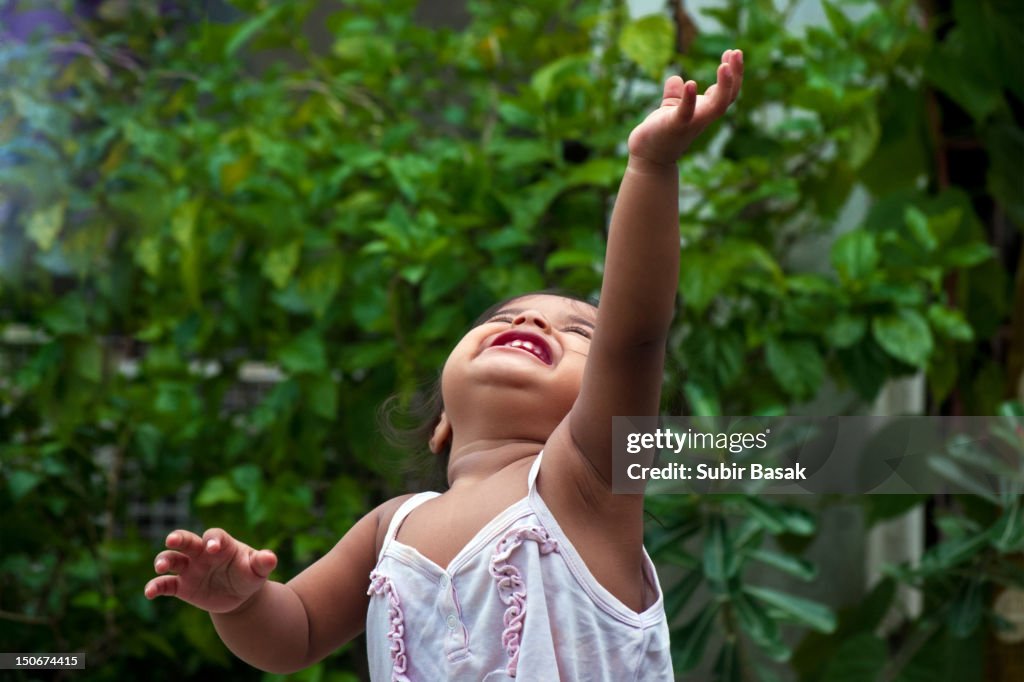 Baby Yes Hand Rise Happy Baby Hand Raised With Joy And Smile High-Res Stock Photo - Getty ...
