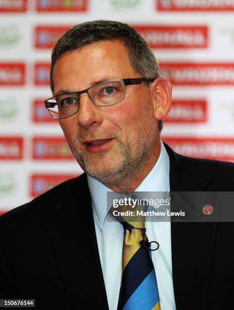 Craig Levein, manager of Scotland pictured during the Vauxhall's Road to Brazil Home Nations Managers Press Conference at the HAC on August 24, 2012...