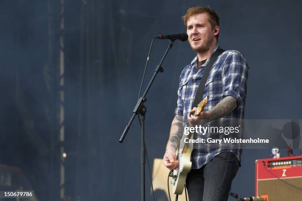 Brian Fallon of The Gaslight Anthem performs on stage during Leeds Festival at Bramham Park on August 24, 2012 in Leeds, United Kingdom.