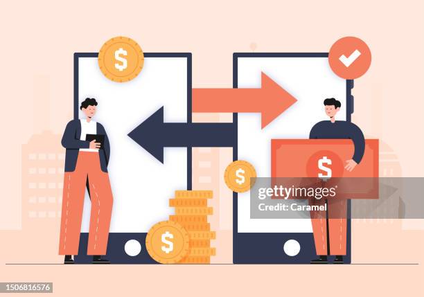 money transfer illustration - peer to peer finance stock illustrations