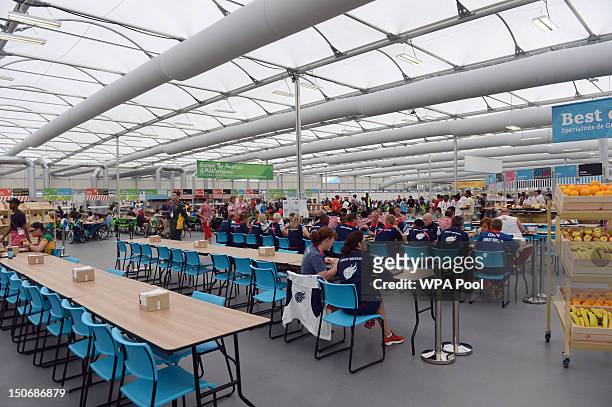 General view of the dining hall as Prime Minister David Cameron has lunch with members of the Great Britain Paralympics football team during a visit...