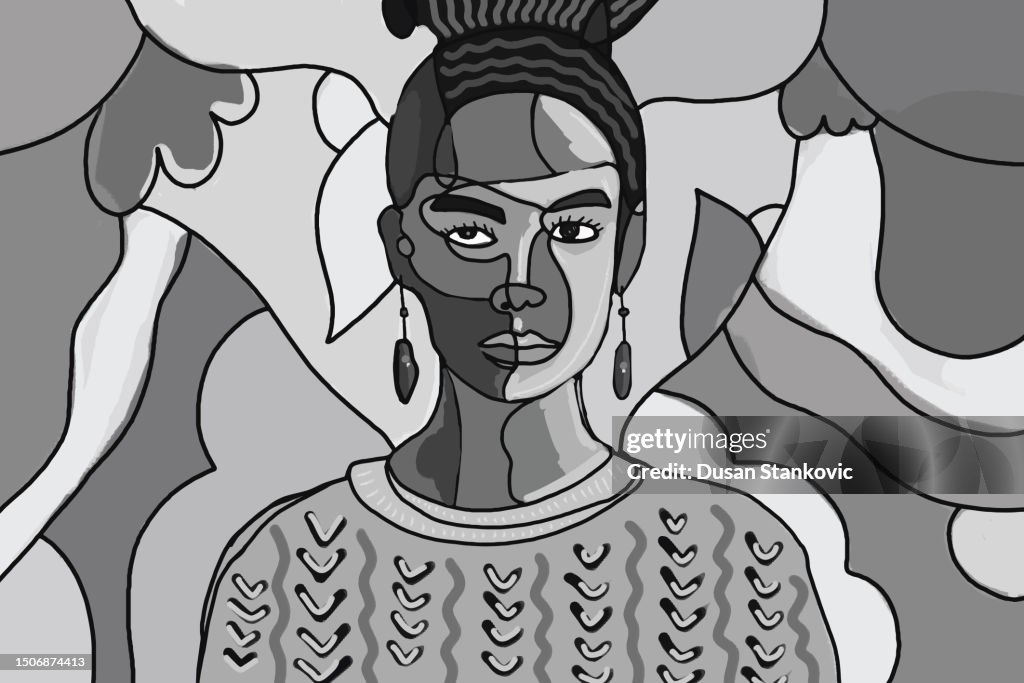 Cubist portrait of a young woman