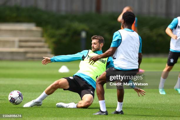 Jack Stephens during a Southampton FC pre-season training session at the Staplewood Campus on June 29, 2023 in Southampton, England.