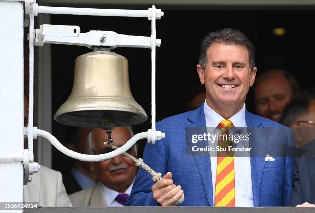 Mark Taylor rings the 5 minute bell prior to Day Four of the LV= Insurance Ashes 2nd Test match between England and Australia at Lord's Cricket...