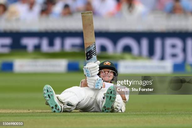 Steve Smith of Australia reacts while on the ground after playing a shot during Day Four of the LV= Insurance Ashes 2nd Test match between England...