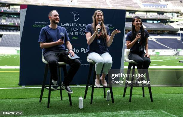 Missy Franklin and Nicol David during the Laureus Sport for Good Global Summit 2023 at Tottenham Hotspur Stadium on June 20, 2023 in London, England.