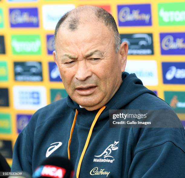 Eddie Jones during the Australia men's national rugby team announcement at Sandton Sun on July 06, 2023 in Johannesburg, South Africa.