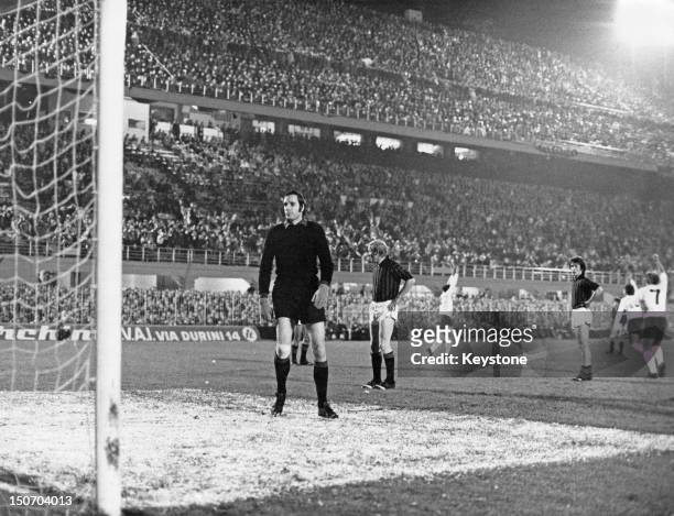 Goalkeeper Fabio Cudicini of AC Milan in the goalmouth after Alan Mullery of Tottenham Hotspur scored in the seventh minute of the UEFA Cup...