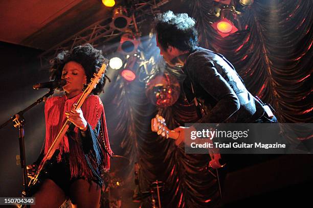 Shingai Shoniwa and Dan Smith of English indie rock group Noisettes, performing live on stage at the Bristol Anson Rooms on October 16, 2009.