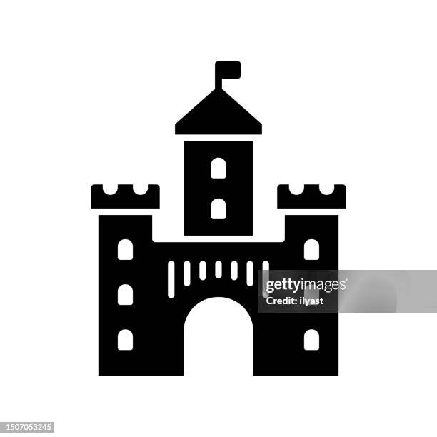 schwarze linie & vektorsymbol füllen - märchenschloss stock-grafiken, -clipart, -cartoons und -symbole