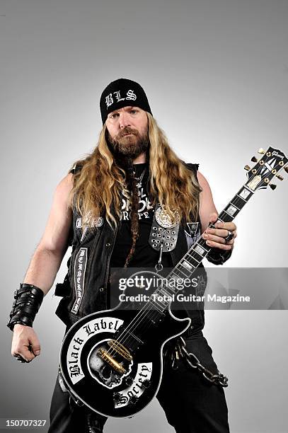 Zakk Wylde with a Gibson Black Label Society Les Paul Custom electric guitar at the Colston Hall, Bristol, February 23, 2011.