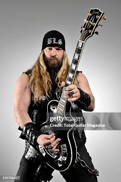 Zakk Wylde with a Gibson Black Label Society Les Paul Custom electric guitar at the Colston Hall, Bristol, February 23, 2011.