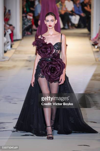 Model walks the runway during the Zuhair Murad Haute Couture Fall/Winter 2023/2024 show as part of Paris Fashion Week on July 5, 2023 in Paris,...