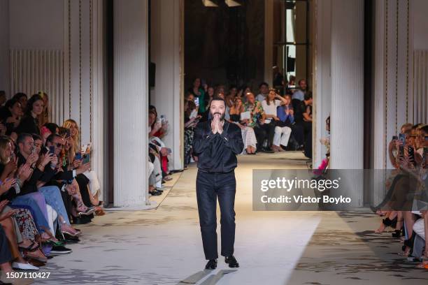Zuhair Murad walks the runway during the Zuhair Murad Haute Couture Fall/Winter 2023/2024 show as part of Paris Fashion Week on July 5, 2023 in...