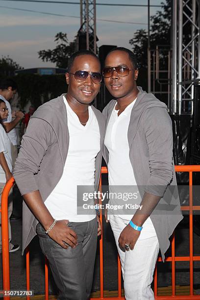 Publicists Antoine Von Boozier and Andre Von Boozier attend the Z100 End Of Summer Concert at Luna Park on August 24, 2012 in the Brooklyn borough of...