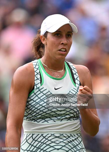 Madison Keys of United States celebrates a point against Daria Kasatkina during the Women's Singles Final match on Day Eight of Rothesay...