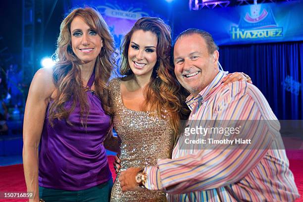 Lili Estefan, Ninel Conde and Raul de Molina visit "El Gordo y Flaca" at Circo Hermanos Vazquez on August 24, 2012 in New York, New York.