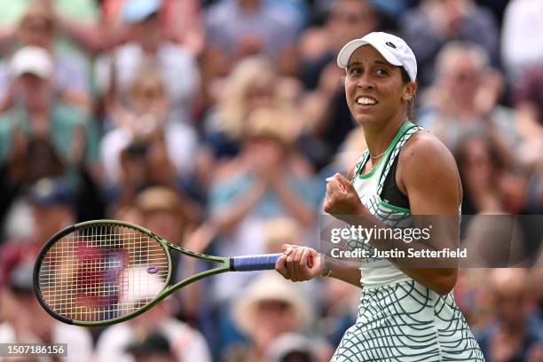 Madison Keys of United States celebrates winning match point against Daria Kasatkina during the Women's Singles Final match on Day Eight of Rothesay...