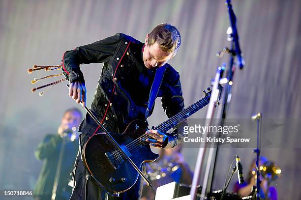 Jonsi Birgisson of Sigur Ros performs onstage during the 10th annual Rock En Seine Festival at the Domaine National de Saint-Cloud park on August 24,...