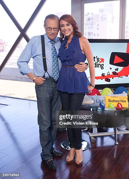 Larry King and host Shira Lazar attend Larry King On "What's Trending" on August 24, 2012 in Los Angeles, California.