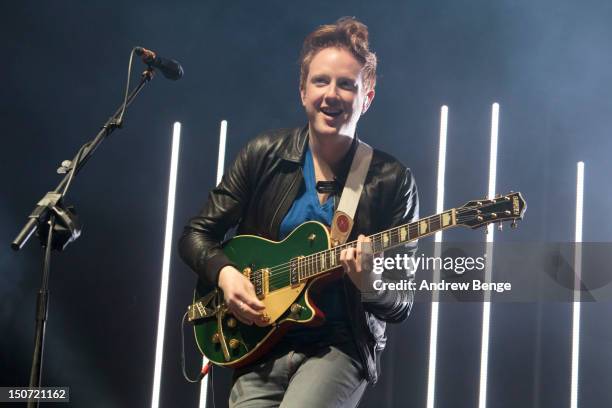 Alex Trimble of Two Door Cinema Club performs on stage during Leeds Festival at Bramham Park on August 24, 2012 in Leeds, United Kingdom.