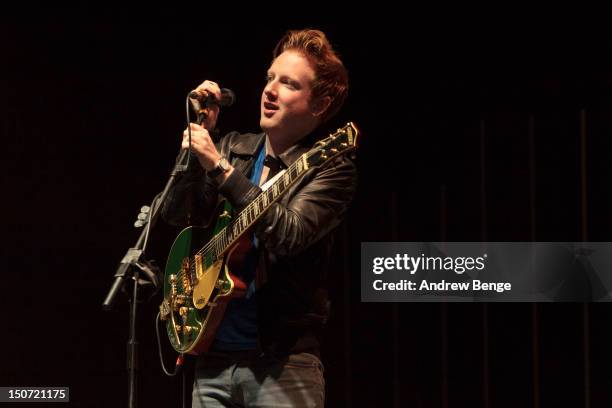 Alex Trimble of Two Door Cinema Club performs on stage during Leeds Festival at Bramham Park on August 24, 2012 in Leeds, United Kingdom.