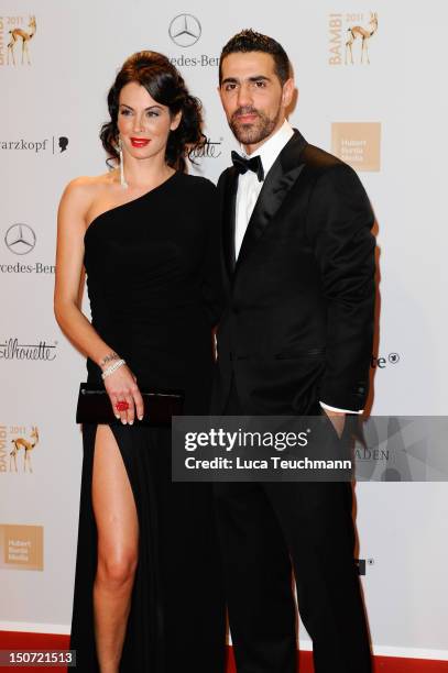 Bushido and Anna Maria Lagerblom attend the Red Carpet for the Bambi Award 2011 ceremony at the Rhein-Main-Hallen on November 10, 2011 in Wiesbaden,...