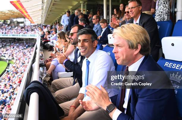 Rishi Sunak, Prime Minister of the United Kingdom looks on during Day Four of the LV= Insurance Ashes 2nd Test match between England and Australia at...