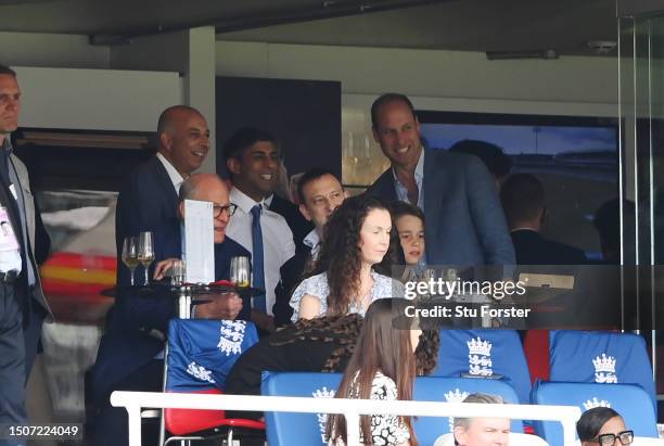 Prince William, Prince of Wales speaks to Rishi Sunak, Prime Minister of the United Kingdom during Day Four of the LV= Insurance Ashes 2nd Test match...