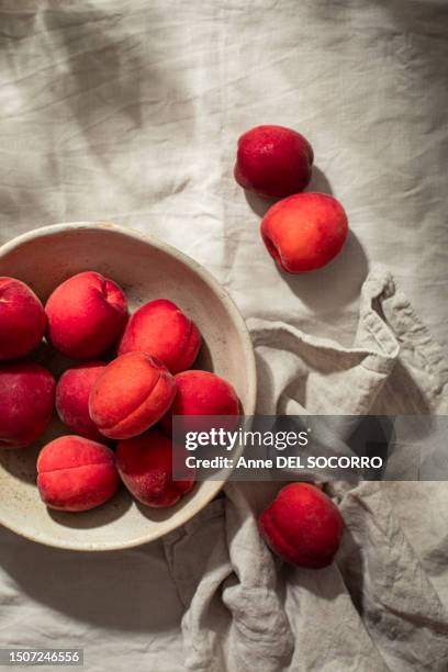 bowl of fresh apricots summer fruits on a table - abricots stock-fotos und bilder