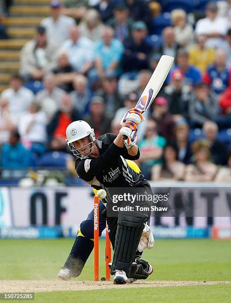Craig Kieswetter of Somerset hits out during the Friends Life T20 Semi Final match between Hampshire and Somerset at SWALEC Stadium on August 25,...