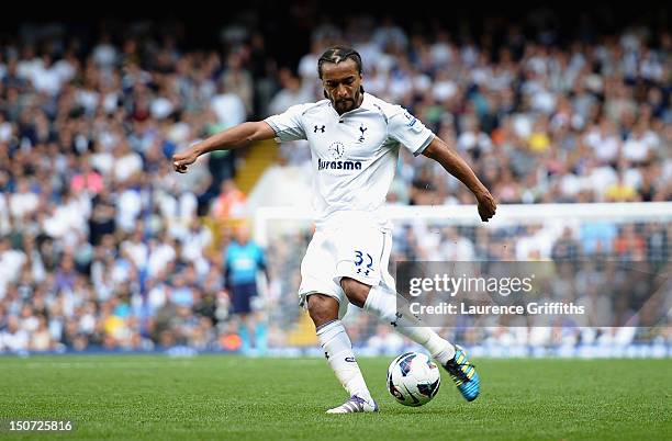 Benoit Assou-Ekotto of Tottenham Hotspur scores the opening goal during the Barclays Premier League match between Tottenham Hotspur and West Bromwich...