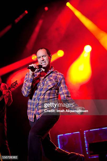 Vocalist S.A. Martinez of 311 performs onstage at Verizon Wireless Amphitheatre on August 24, 2012 in Laguna Hills, California.