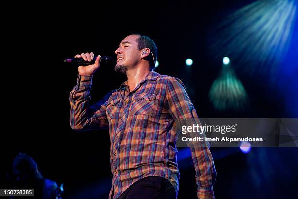 Vocalist S.A. Martinez of 311 performs onstage at Verizon Wireless Amphitheatre on August 24, 2012 in Laguna Hills, California.