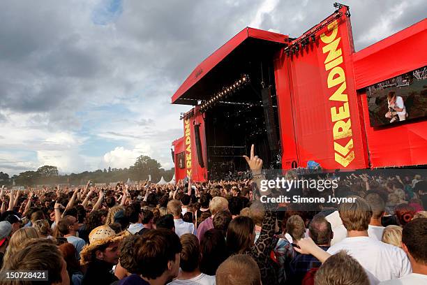 General view as Enter Shikari performs live on the Main Stage on Day Two during the Reading Festival 2012 at Richfield Avenue on August 25, 2012 in...