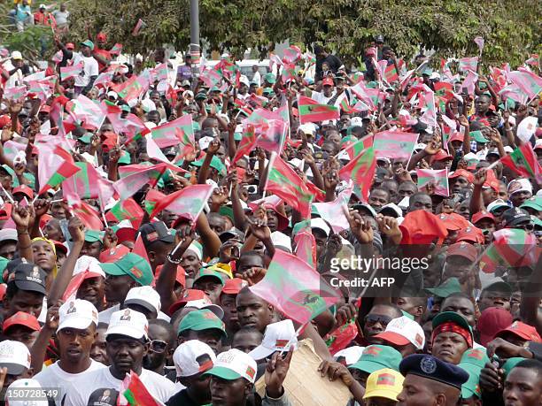 Thousands of Unita's activists gather in the center of Luanda on August 25, 2012 to ask for free and fair elections. Angola's main opposition party...