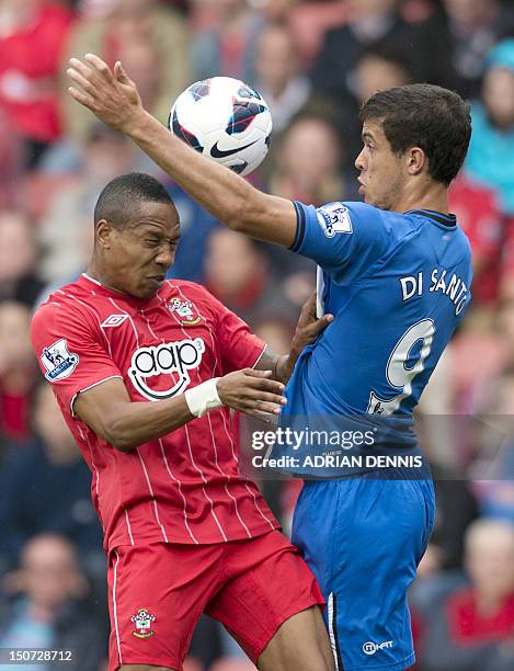 Southampton's English defender Nathaniel Cline vies with Wigan's Argentinian striker Franco Di Santo during the English Premier League football match...