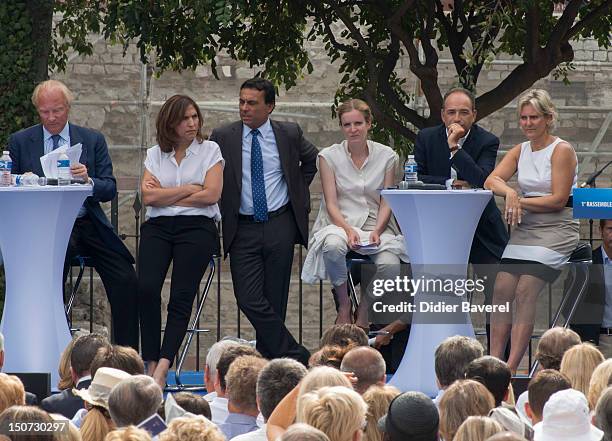 Christine Boutin, Nora Berra, Brice Hortefeux, Christian Estrosi, Nathalie Kosciusko Morizet, Jean Francois Cope and Nadine Morano on stage during...