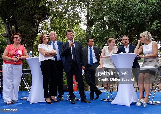 Christine Boutin, Nora Berra, Brice Hortefeux, Christian Estrosi, Nathalie Kosciusko Morizet, Jean Francois Cope and Nadine Morano on stage during...