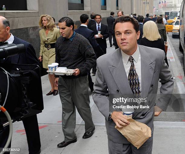 Leonardo DiCaprio filming on location for "The Wolf Of Wall Street" on August 25, 2012 in New York City.