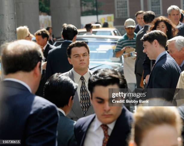 Leonardo DiCaprio filming on location for "The Wolf Of Wall Street" on August 25, 2012 in New York City.