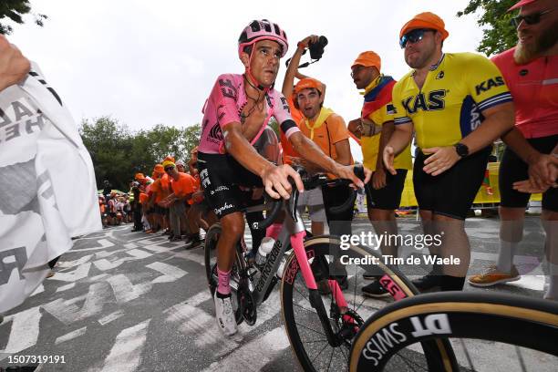 Andrey Amador of Costa Rica and Team EF Education-EasyPost competes while fans cheers during the stage one of the 110th Tour de France 2023 a 182km...