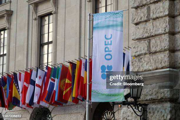 Branding for the Organization of Petroleum Exporting Countries at the entrance to the 8th OPEC International Seminar at the Hofburg Palace in Vienna,...