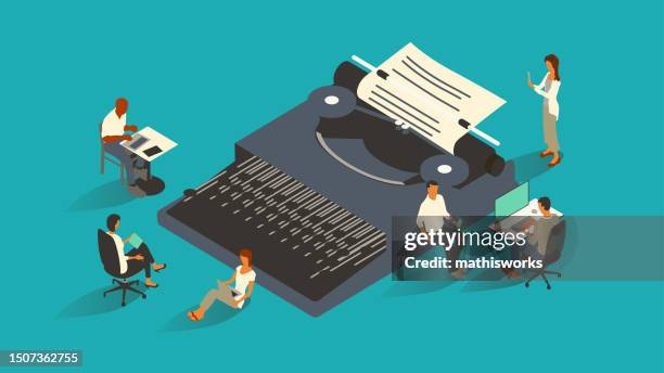 ilustrações de stock, clip art, desenhos animados e ícones de writers and journalists illustration - editor