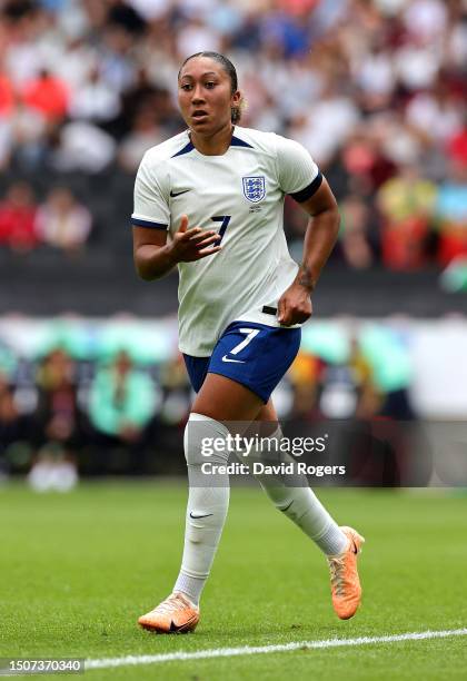 Lauren James of England looks on during the Women's International Friendly match between England and Portugal at Stadium mk on July 01, 2023 in...