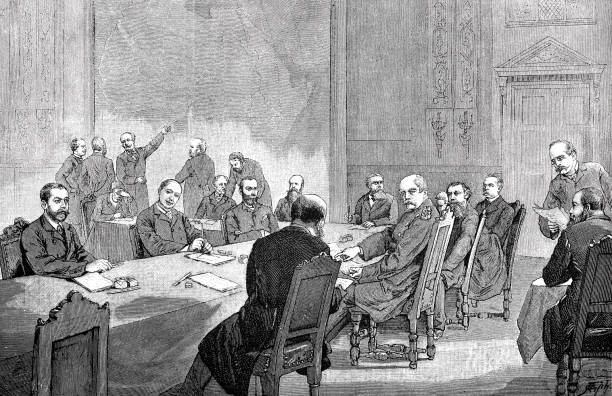 congo conference in berlin with otto von bismarck - 1885 stock illustrations