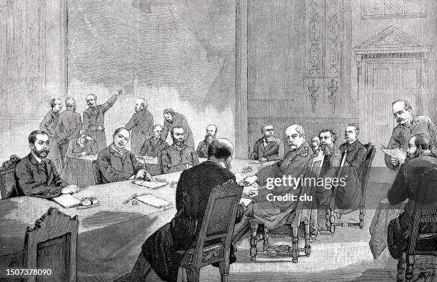 congo conference in berlin with otto von bismarck - 1885 stock illustrations