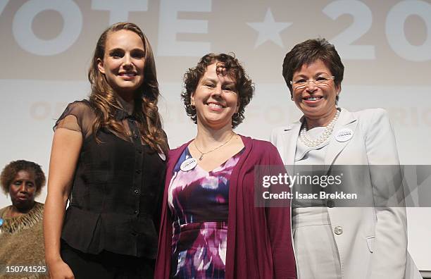 Actress Natalie Portman, Director of the White House Domestic Policy Council Cecilia Munoz and the President's Senior Advisor Valerie Jarrett attend...